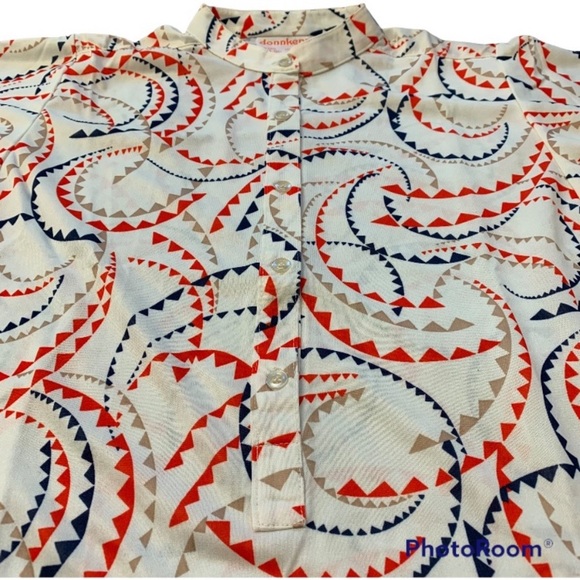Vintage DONNKENNY Women's Polyester 70s Blouse 7/8 Single Stitch Elastic Arms - Picture 8 of 16